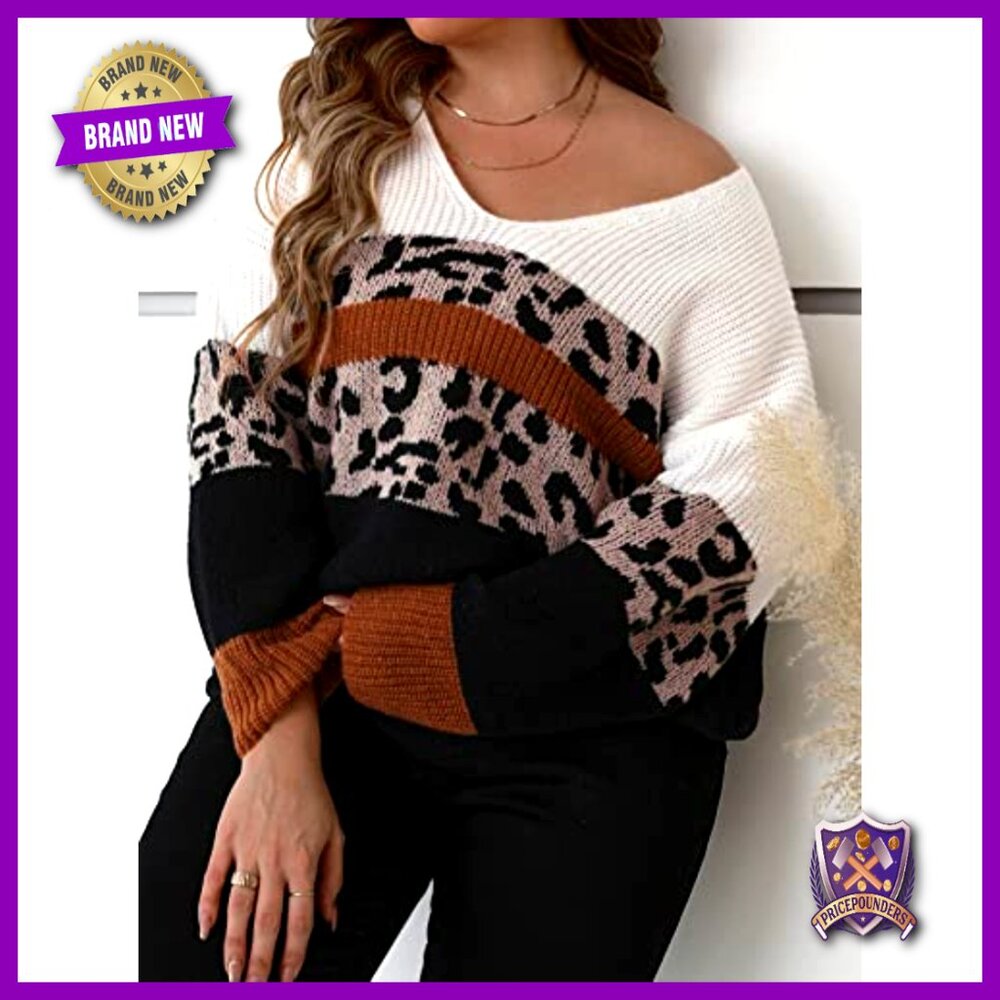 Plus Size Leopard V-Neck Pullover Sweater Long Sl… - image 4